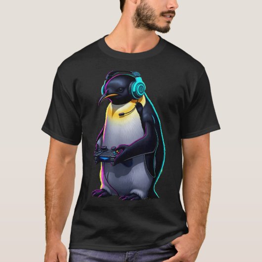 Penguin Gaming Animal Video Games Funny Penguin T-Shirt (Vorderseite)