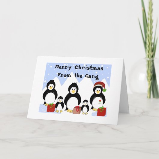 Penguin Gang Weihnachtsgrüße Feiertagskarte (Vorderseite)
