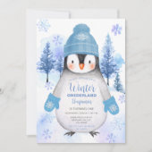 Penguin gestrickt Hat Snowflakes Geburtstagseinlad Einladung (Vorderseite)