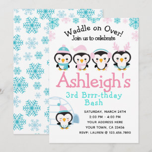 Penguin Girl Birthday Einladung