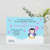 Penguin Girl Birthday Einladung (Stehend Vorderseite)
