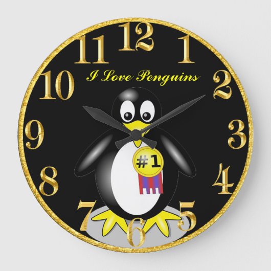Penguin Gold Clock Große Wanduhr (Vorderseite)
