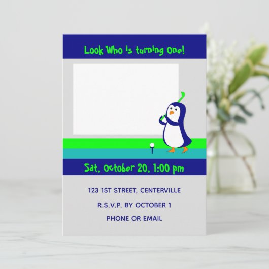 Penguin Golfeinladung Einladung (Stehend Vorderseite)