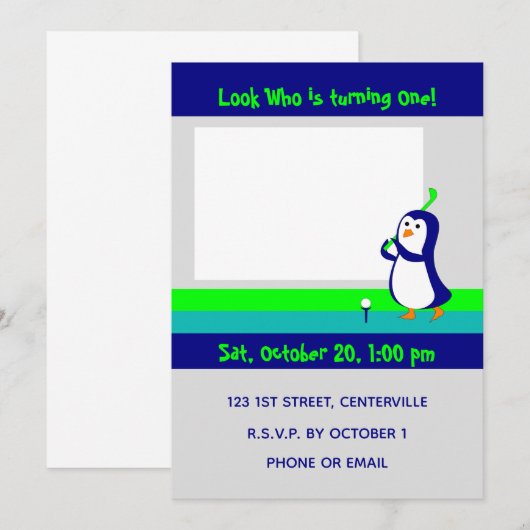 Penguin Golfeinladung Einladung (Vorne/Hinten)