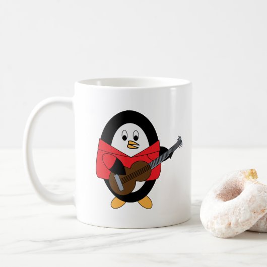 Penguin Guitar Musician Niedlich Kaffeetasse (Mit Donut)