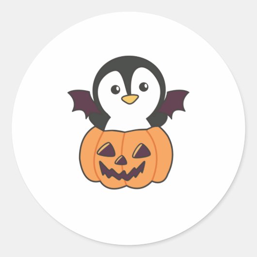 Penguin Halloween Pumpkin Bat Kostüm Runder Aufkleber (Vorderseite)