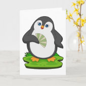 Penguin Hand fan Karte (Gelbe Blume)