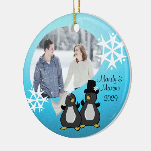Penguin Hochzeit Keramikornament (Links)