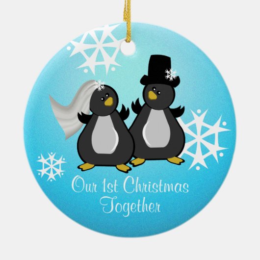 Penguin Hochzeit Keramikornament (Hinten)