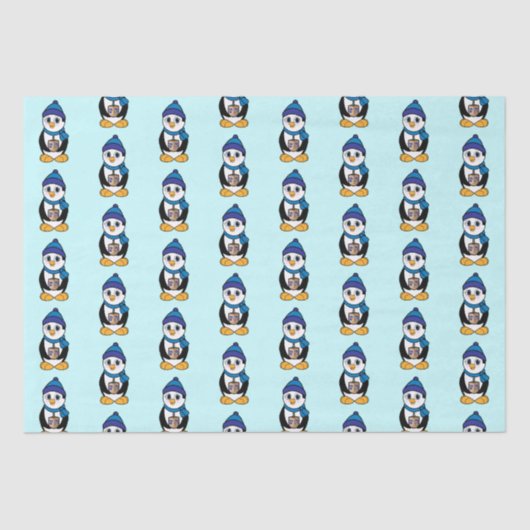 Penguin Holding a Dreidel in Hanukkah Seidenpapier (Vorderseite)