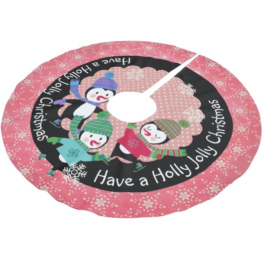 Penguin Holly Jolly Weihnachten 3 Holiday Tree Ski Polyester Weihnachtsbaumdecke (Schrägansicht)