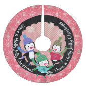 Penguin Holly Jolly Weihnachten 3 Holiday Tree Ski Polyester Weihnachtsbaumdecke (Vorderseite)