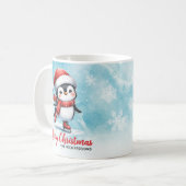 Penguin Ice Skater Blau und Rot Frohe Weihnachten Kaffeetasse (Vorderseite Links)