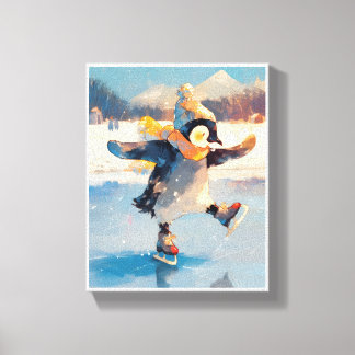 Penguin Ice Skating Winter Nursery Wall Art Canvas Leinwanddruck