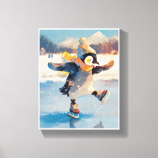 Penguin Ice Skating Winter Nursery Wall Art Canvas Leinwanddruck (Vorderseite)