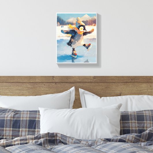 Penguin Ice Skating Winter Nursery Wall Art Canvas Leinwanddruck (Insitu (Schlafzimmer))