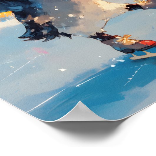 Penguin Ice Skating Winter Nursery Wall Art Poster (Ecke)