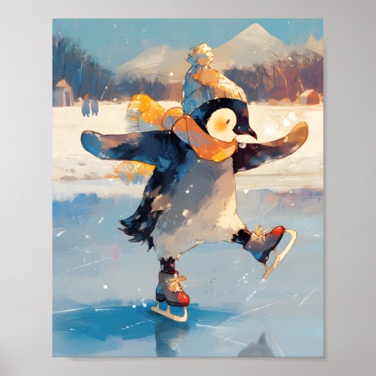 Penguin Ice Skating Winter Nursery Wall Art Poster (Vorne)