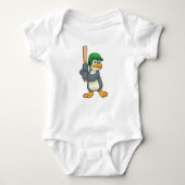 Penguin im Baseball mit Baseball Fledermaus und He Baby Strampler (Vorderseite)