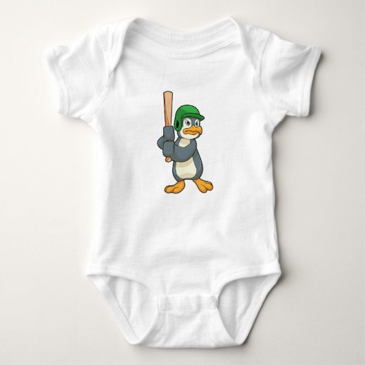 Penguin im Baseball mit Baseball Fledermaus und He Baby Strampler (Vorderseite)