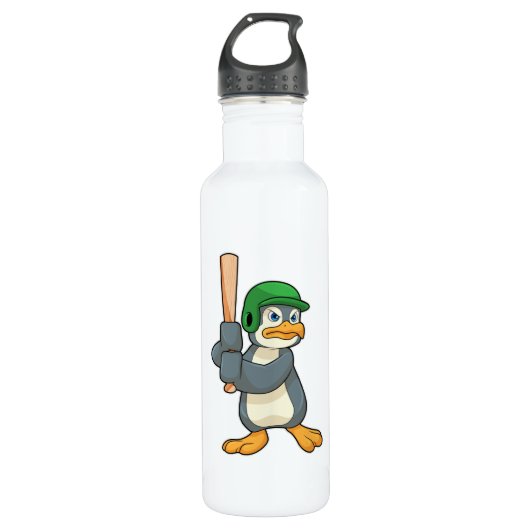 Penguin im Baseball mit Baseball Fledermaus und He Edelstahlflasche (Vorderseite)
