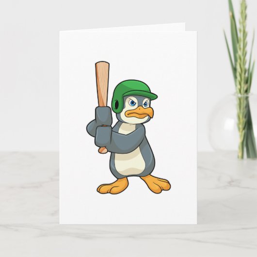 Penguin im Baseball mit Baseball Fledermaus und He Karte (Vorderseite)