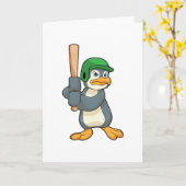 Penguin im Baseball mit Baseball Fledermaus und He Karte (Gelbe Blume)