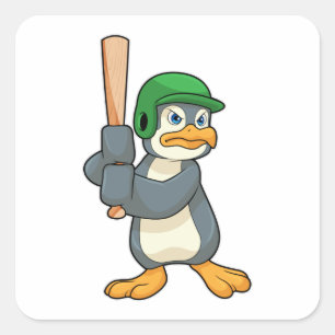Penguin im Baseball mit Baseball Fledermaus und He Quadratischer Aufkleber