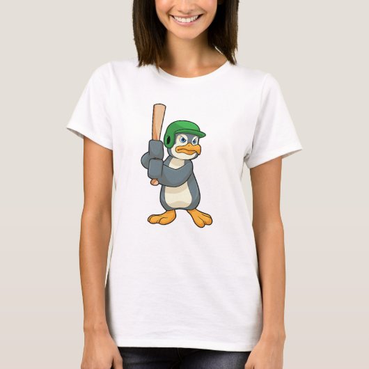 Penguin im Baseball mit Baseball Fledermaus und He T-Shirt (Vorderseite)