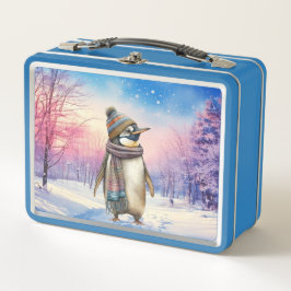 Penguin in a snowy landscape Merry Christmas Metall Brotdose