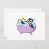 Penguin in der Badewanne mit Duck Postkarte (Vorne/Hinten)