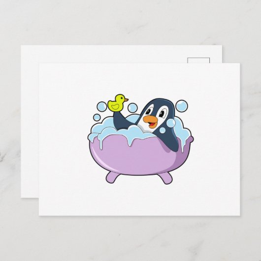 Penguin in der Badewanne mit Duck Postkarte (Vorne/Hinten)