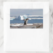 Penguin in front of an ice arch rechteckiger aufkleber (Tasche)