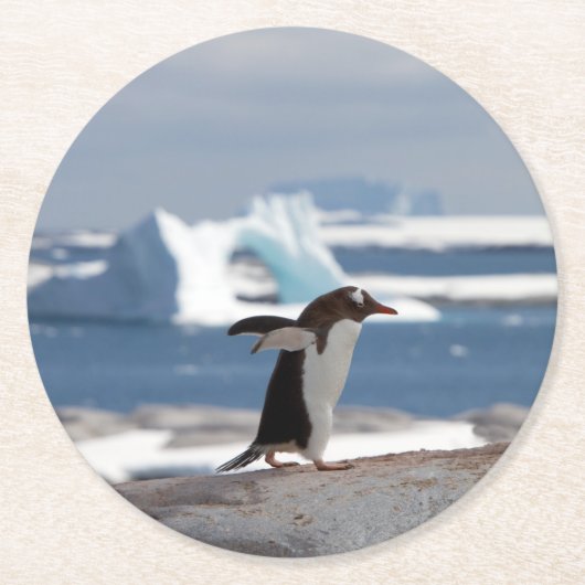 Penguin in front of an ice arch runder pappuntersetzer (Vorderseite)