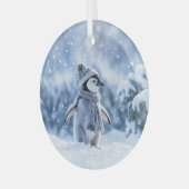 Penguin in the Snow Cute Christmas Ornament Aus Glas (Vorderseite links)