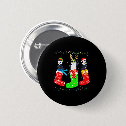 Penguin In Xmas Socks Funny Holiday Ugly Sweater C Button (Vorne & Hinten)