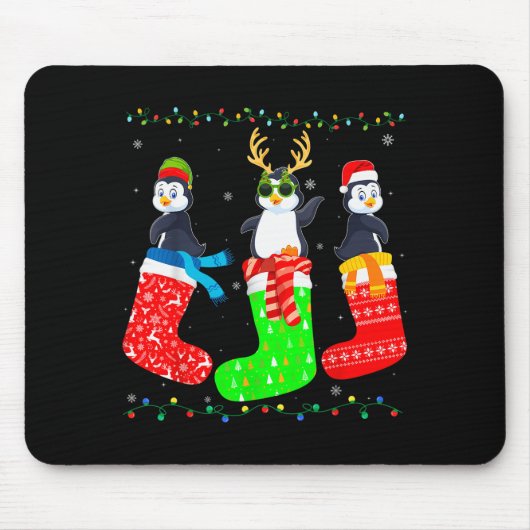 Penguin In Xmas Socks Funny Holiday Ugly Sweater C Mousepad (Vorne)