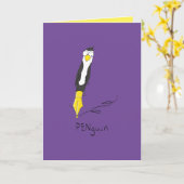 PENguin Ink Pen Pinguin Funny Greeting Card Karte (Gelbe Blume)