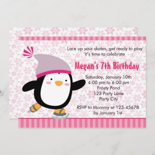 Penguin Invitation - Mädchen Geburtstag (Schneeflo Einladung (Vorne/Hinten)