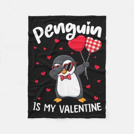 Penguin Is My Valentine Funny Bird V Day Cute Anim Fleecedecke (Vorderseite)