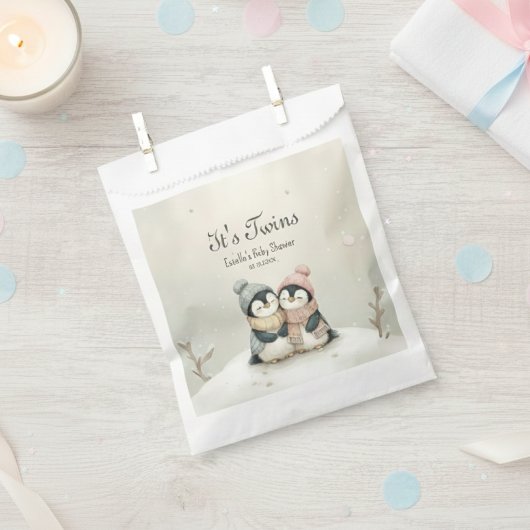Penguin Its Twins Baby Shower Winter Theme Geschenktütchen