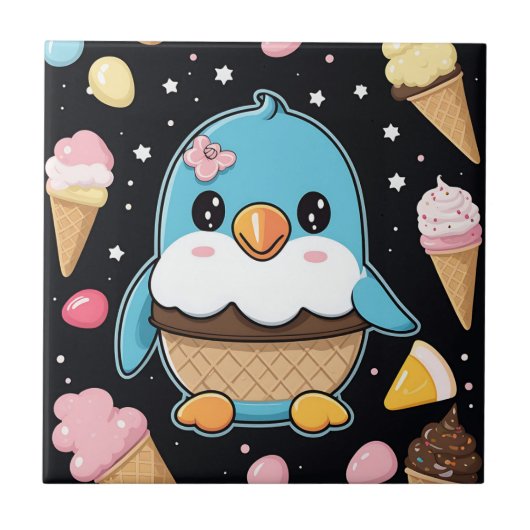 Penguin Kawaii Ice Cream Fliese (Vorderseite)