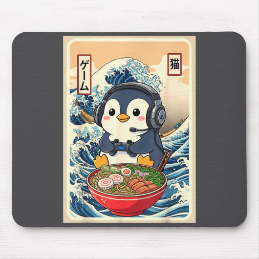 Penguin Kawaii Japanese Ramen Noodle Retro Gaming Mousepad (Vorne)