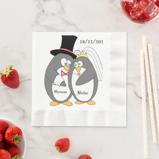 Penguin Liebe Personalisiert Hochzeit Napkins Serviette (Beispiel)