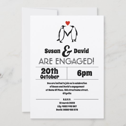 Penguin Liebe Verlobung Einladung (Vorderseite)