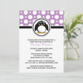 Penguin Lila Polka Dot Baby Dusche Einladungen (Stehend Vorderseite)