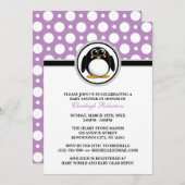 Penguin Lila Polka Dot Baby Dusche Einladungen (Vorne/Hinten)