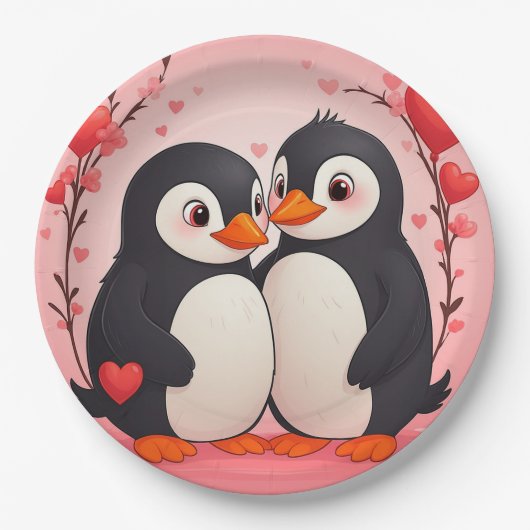 Penguin Love Paper Plates Pappteller (Vorderseite)