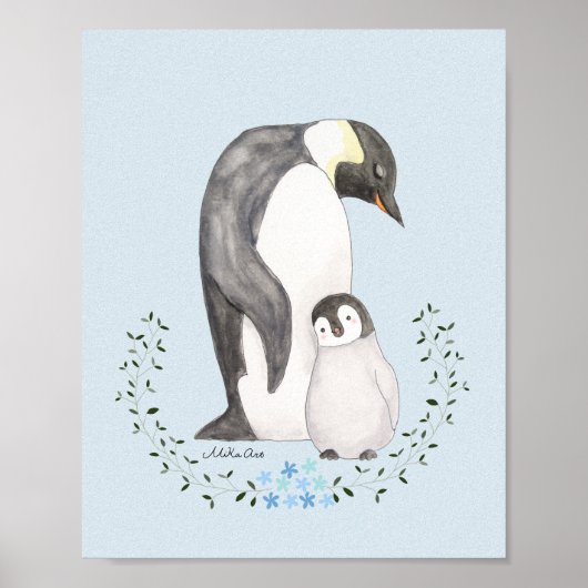 Penguin Mama/Papa mit Niedlichem Penguin Kinderzim Poster (Vorne)