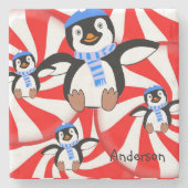 Penguin Marble Stone Untersetzer Weihnachten (Vorderseite)